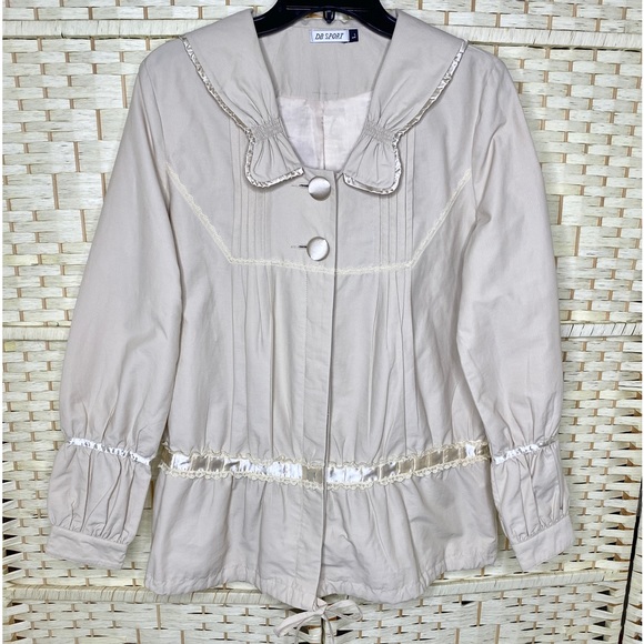 Vintage DB Sport Khaki Jacket With Lace & Satin Ribbon Size L Women's - Picture 1 of 12